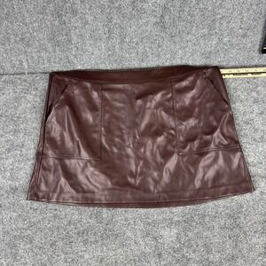 A New Day Skirt Womens XL Dark Brown Faux Leather Mini Pockets New With Tags